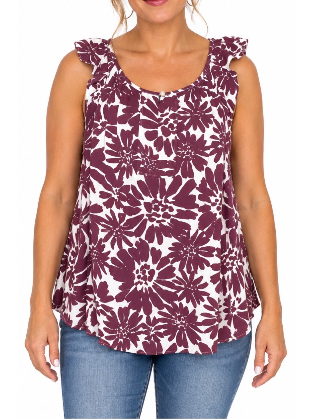 LOFT Plum & White Floral Sleeveless Top, size small - Picture 1 of 5
